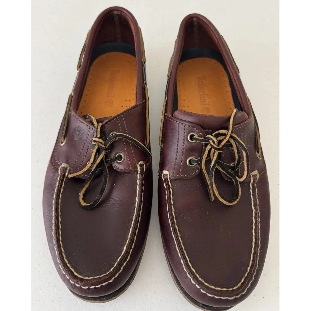 Timberland Men's 11.5 M Classic 2-Eye Boat Shoes Brown Handsewn Leather Nautical